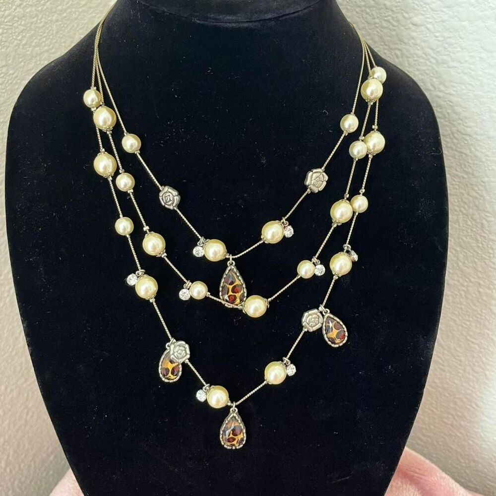 Betsey Johnson Leopard Print Layered Pearl Necklace